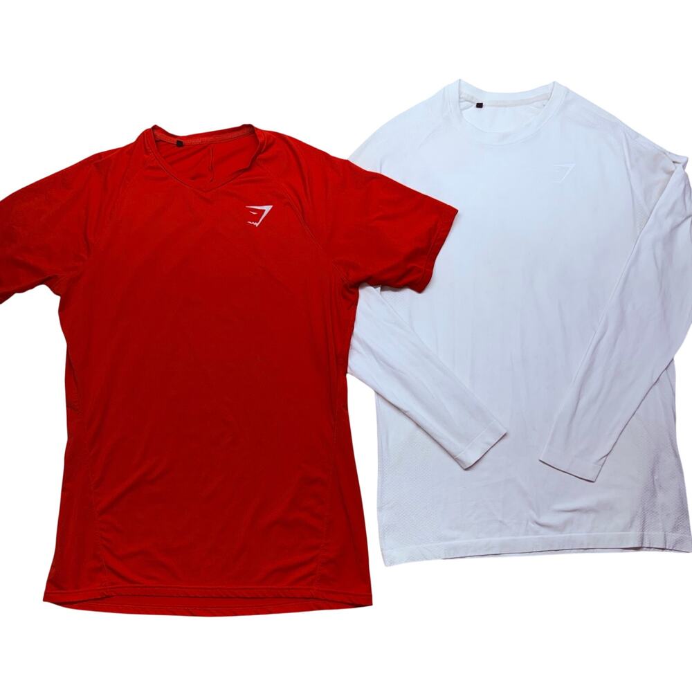 Gymshark Men’s Lot 2 L, XL Red Short Sleeve White Long Sleeve Workout Shirts